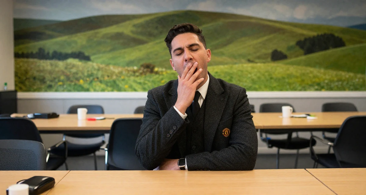 A expectant male From Manchester United Kingdom, studied sports science in their 23, using confidence as the core of seductive branding, wearing a dark academia inspired outfit, stifling a yawn in a waiting room.