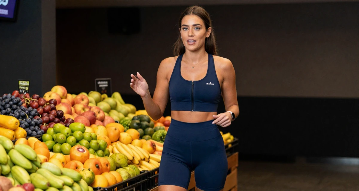 A charming Female From Ireland, based in Cork, graduated from a regional college majoring in digital content creation in their 27, focusing on long-term wealth building, wearing a tight biker shorts and a sports bra with a zip front, gesturing while talking in a cinema lobby.