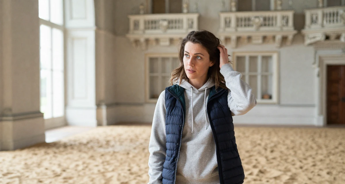 A hypnotic Female Born in Wales, majored in education studies in their 37, navigating the world of freelance consulting, wearing a layered vest over hoodie, running fingers through hair in a royal palace throne room.