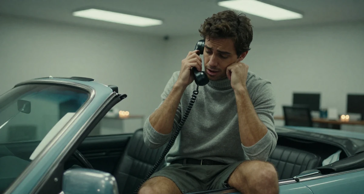 A emotional male Grew up in Argentina, majored in audiovisual production in their 25, pushing through rejection from collab requests, wearing a turtleneck sweater tucked into high-waisted shorts, rolling up sleeves in a vintage convertible car.