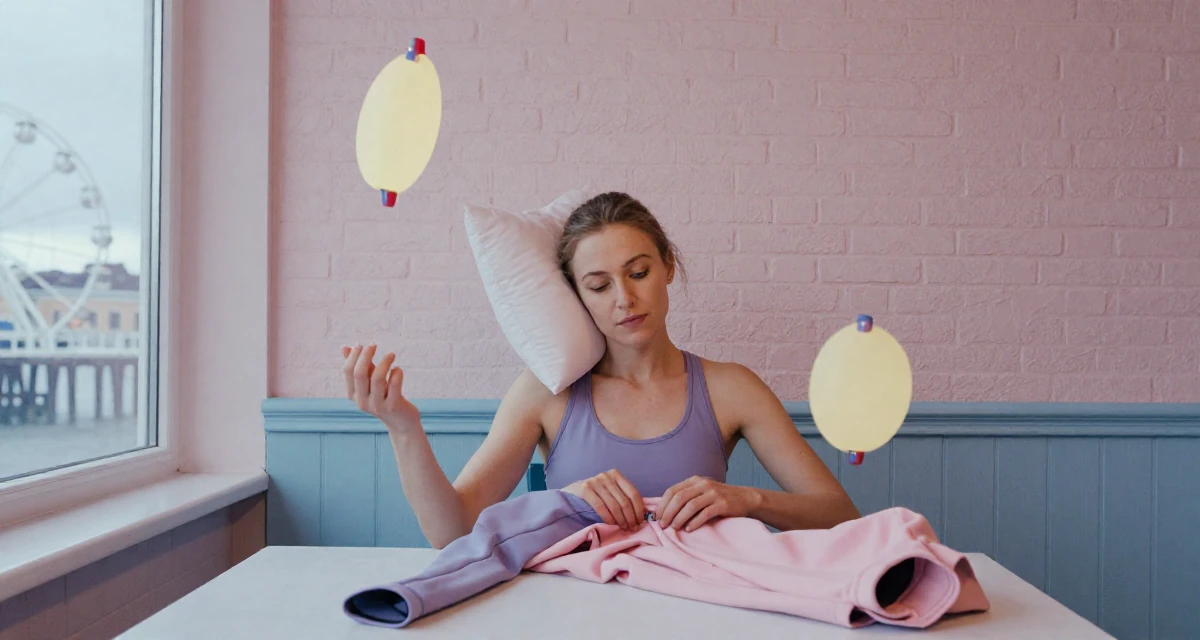 A glowing Female From Helsinki Finland, studied visual communication in their 23, juggling low-paying jobs while squeezing time for content, wearing a sporty athleisure look, buttoning a jacket in a dining room.