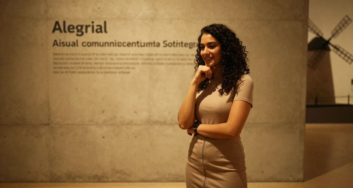 A radiant Female From Algeria, studied visual communication in their 25, handling pressure from family expectations, wearing a pencil skirt with a zipper detail, resting a chin on a hand in a museum exhibit.