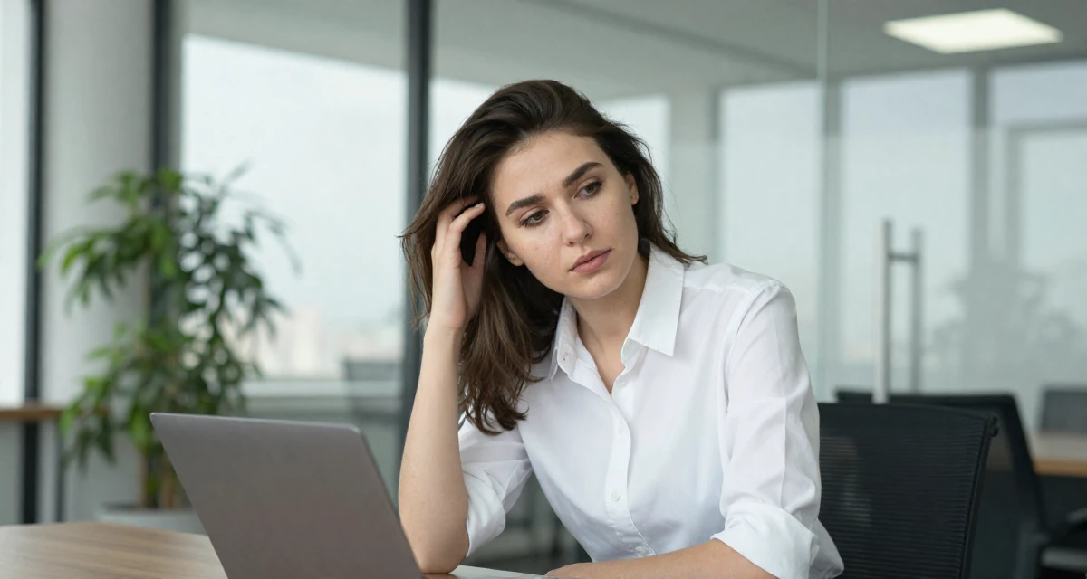 A commanding Female From Uzbekistan, majored in information systems in their 22, building early digital portfolios, wearing a crisp button-up with rolled sleeves, running fingers through hair in a glass-walled conference room.