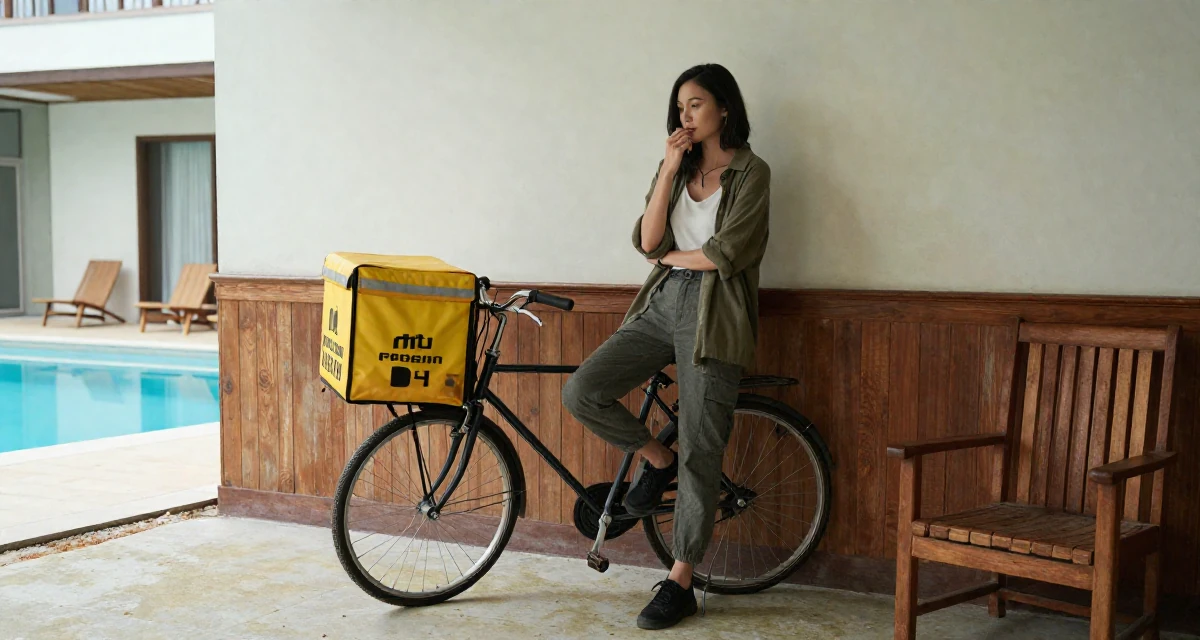 A cold and distant Female Former food delivery biker, now exploring creator freedom in their 35, balancing a PhD study with content creation, wearing a modern grunge aesthetic, biting the lower lip softly in a abandoned hospital.