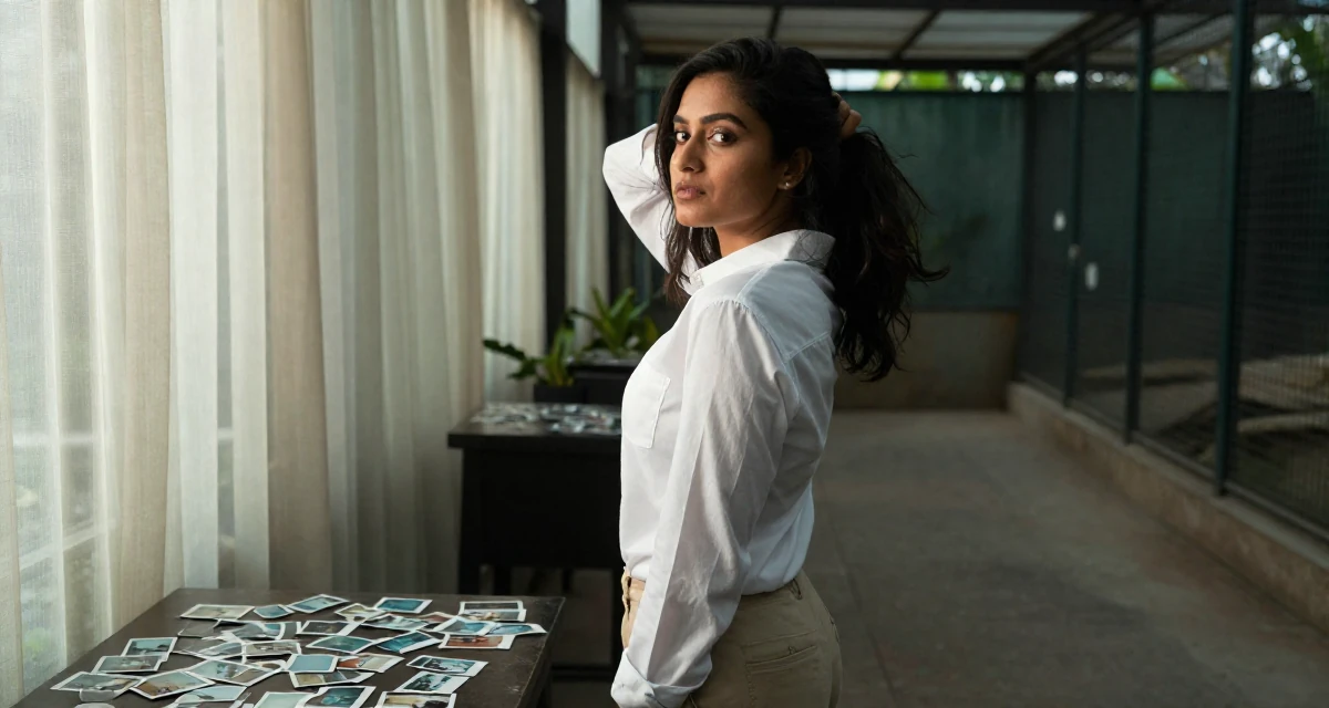 A dreamy Female Raised in Bangladesh, studied consumer insights in their 23, investing more time in self-marketing, wearing a crisp white shirt and chinos, glancing over the shoulder in a zoo enclosure path.