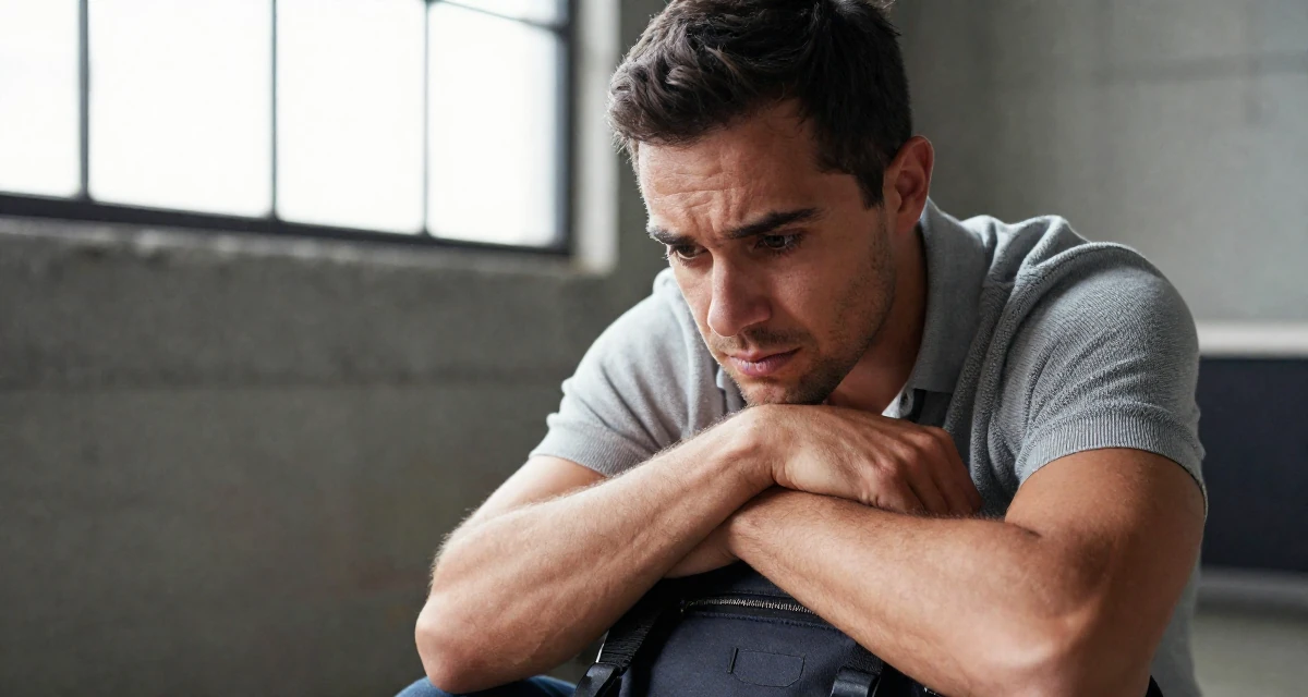 A tense male From Australia, has a diploma in business administration in their 23, creating photo sets that feel intimate but not explicit, wearing a smart knit polo, zipping up a bag in a industrial loft.