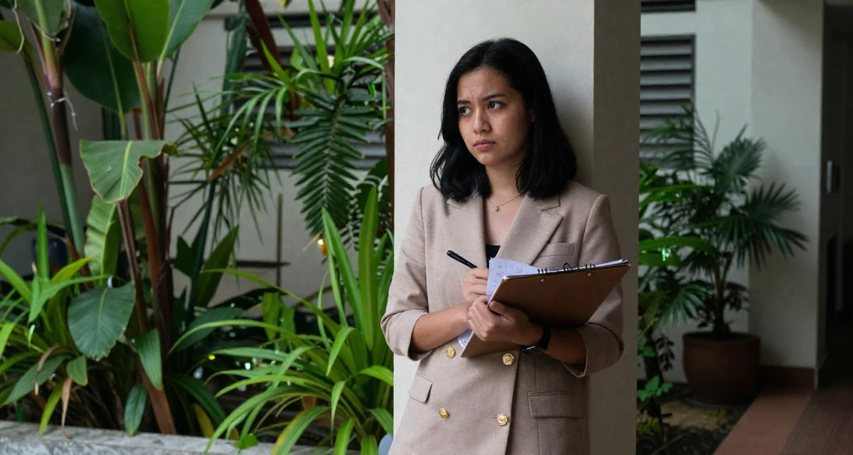 A guarded Female From Malaysia, based in Penang, graduated from a private university majoring in digital media in their 23, feeling behind in life despite being so young, wearing a double-breasted blazer dress with gold buttons, sketching on a pad in a basement studio.