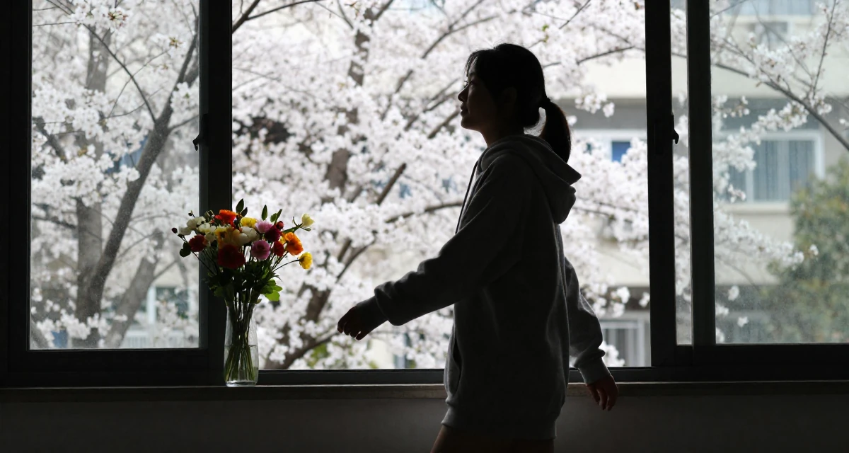 A carefree Female From ChangSha China, holds a degree in human resource management in their 25, balancing innocence and boldness in early shoots, wearing a oversized hoodie worn as a dress, looking out the window in a university campus.