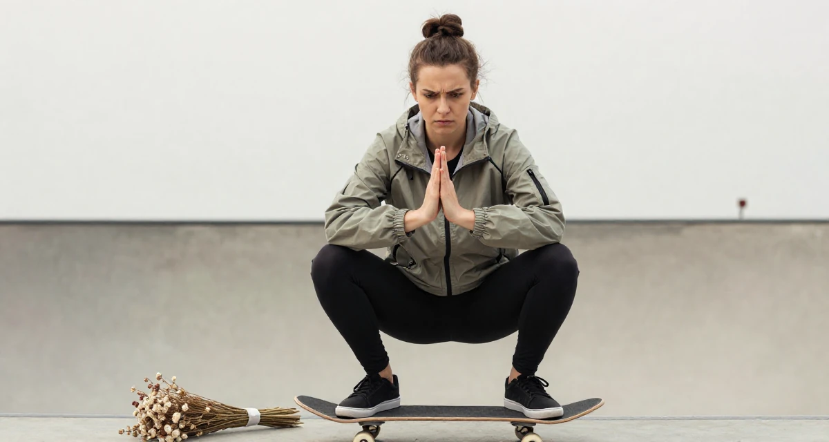 A intimidating Female From Ukraine, studied software engineering in their 22, dealing with inconsistent motivation, wearing a sporty windbreaker and leggings, rubbing hands together for warmth in a skate park.