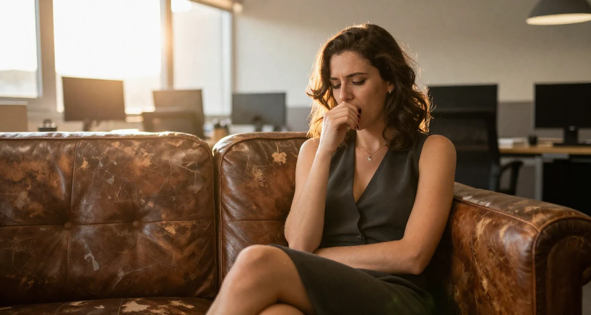 A deeply thinking Female From Portugal, majored in digital storytelling in their 22, dealing with loneliness because creator life is misunderstood, wearing a elegant evening casual wear, stifling a yawn in a office break room.