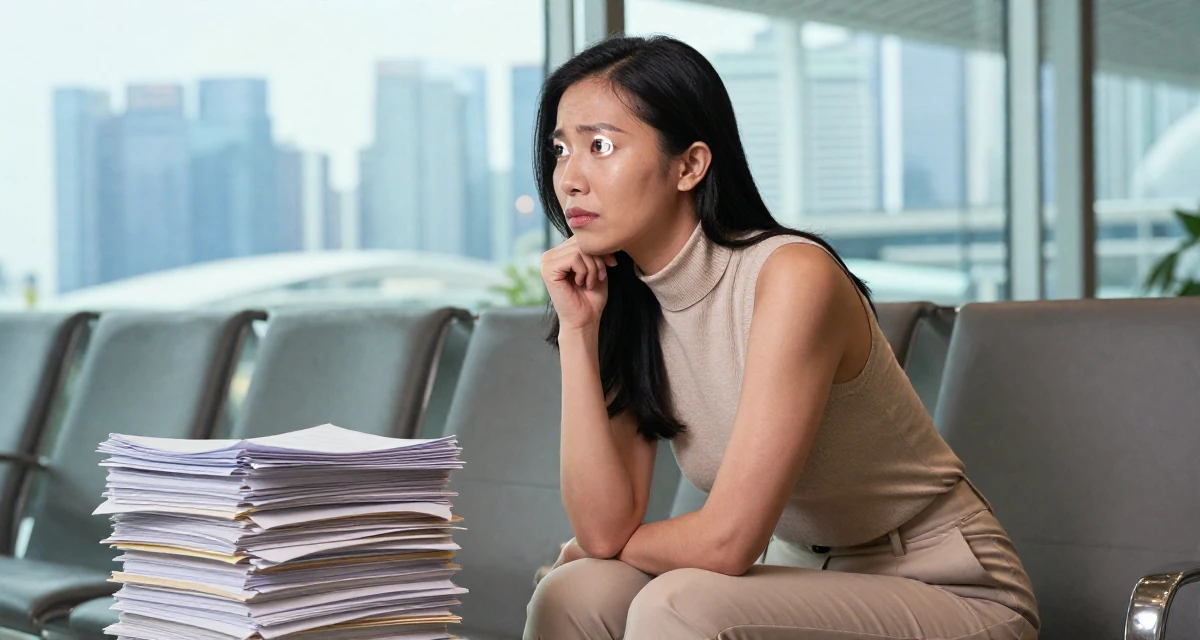 A determined Female From Singapore, holds a degree in data science in their 26, facing the fear of aging out before even “making it”, wearing a sleeveless turtleneck top and tailored cigarette pants, looking out the window in a airport departure lounge.