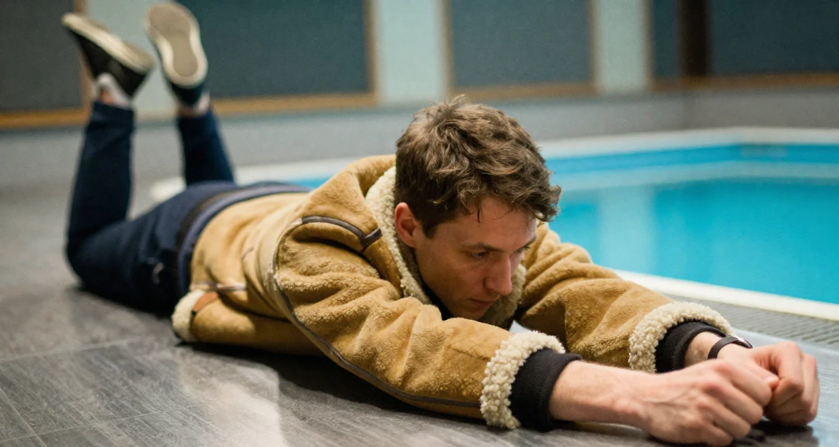 A thoughtfully silent male From Belgium, based in Ghent, graduated from a business school majoring in international marketing in their 26, facing the fear of aging out before even “making it”, wearing a warm shearling jacket, stretching arms after waking in a radio station.