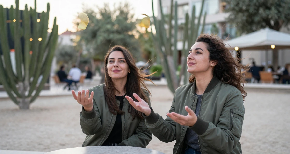 A cheerful Female From Turkey, majored in mechatronics in their 35, juggling co-parenting and a dating life, wearing a classic bomber jacket style, shielding face from the wind in a quiet park.
