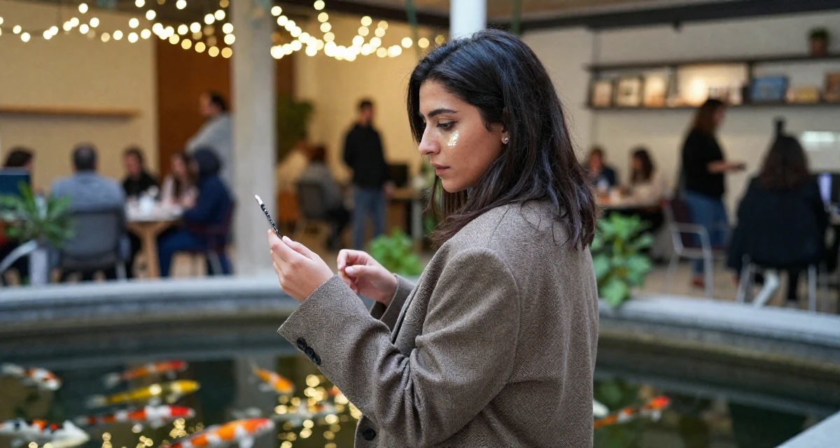 A reflective Female From Alexandria Egypt, majored in applied arts in their 37, establishing authority in a niche market, wearing a oversized blazer draped over the shoulders, inspecting an object in a busy coworking space.