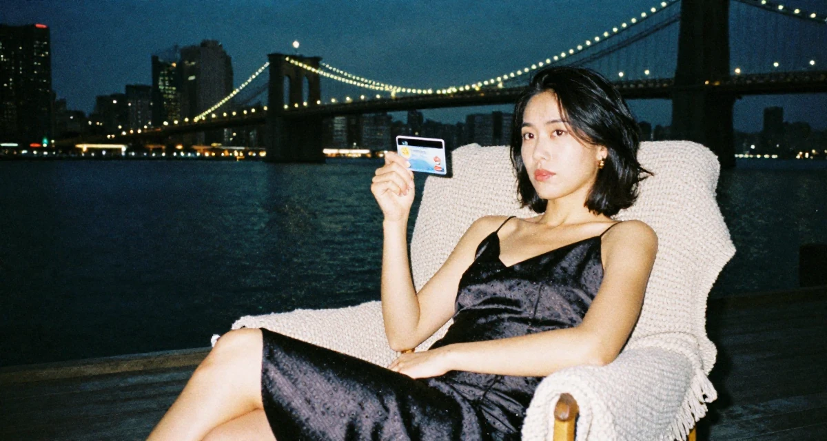 A resilient Female From Hong Kong, based in Kowloon, graduated from a community college majoring in film studies in their 29, dealing with social pressure to “settle down”, wearing a elegant evening casual wear, holding a subway card in a serene lakeside dock.