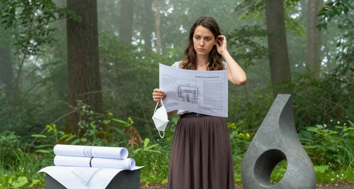 A stoic and strong Female From Switzerland, studied finance and banking in their 23, pretending everything is fine while barely covering bills, wearing a flowing maxi skirt and top, holding a mask (cosplay/prop) in a dense misty forest.