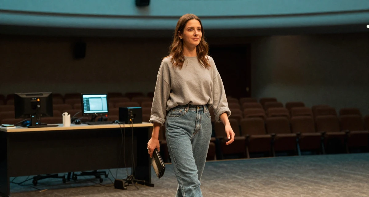 A sympathetic Female From Paraguay, majored in accounting in their 22, embracing a “soft seductress” vibe in shoots, wearing a relaxed streetwear, clutching a clutch bag in a empty theater stage.
