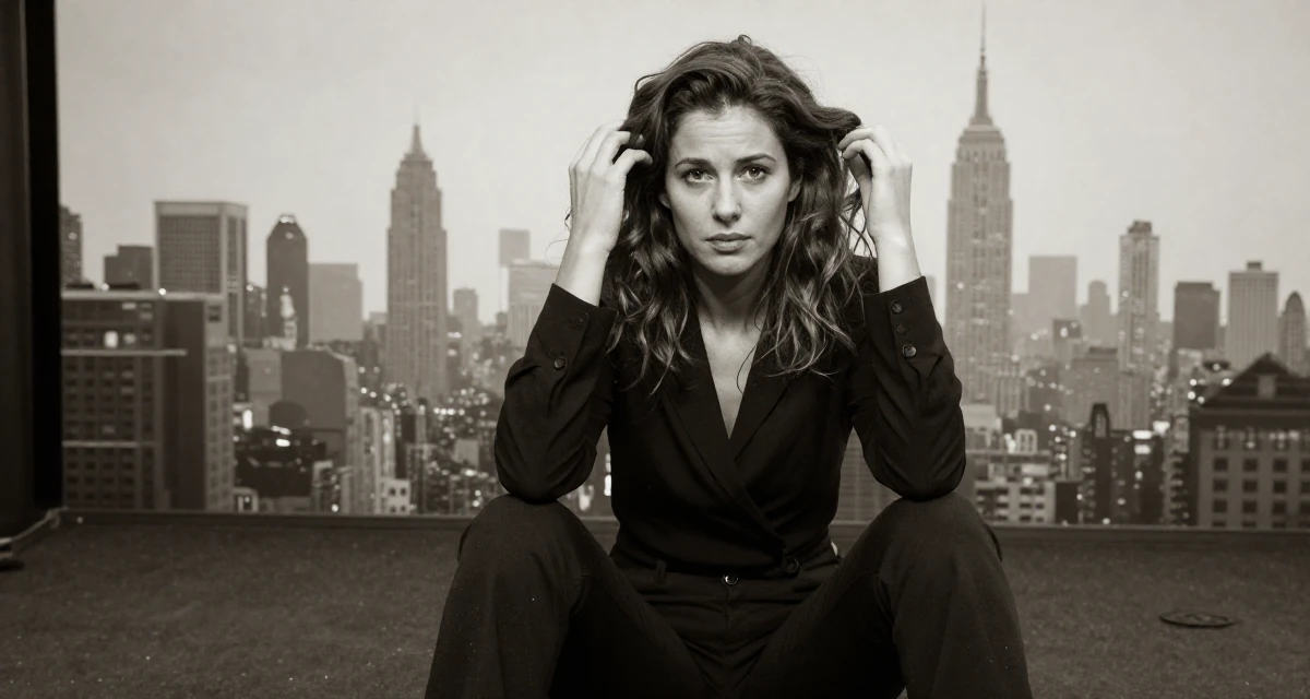 A reflective Female From Germany, studied information engineering in their 23, building consistency in personal projects, wearing a monochromatic black outfit, retouching hair volume in a red carpet event.