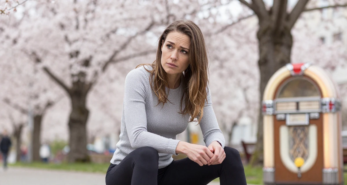 A thoughtful Female From Munich Germany, studied fitness conditioning and physique training in their 24, worried about the future of the economy, wearing a refined casual Friday look, cracking knuckles in a cherry blossom park.