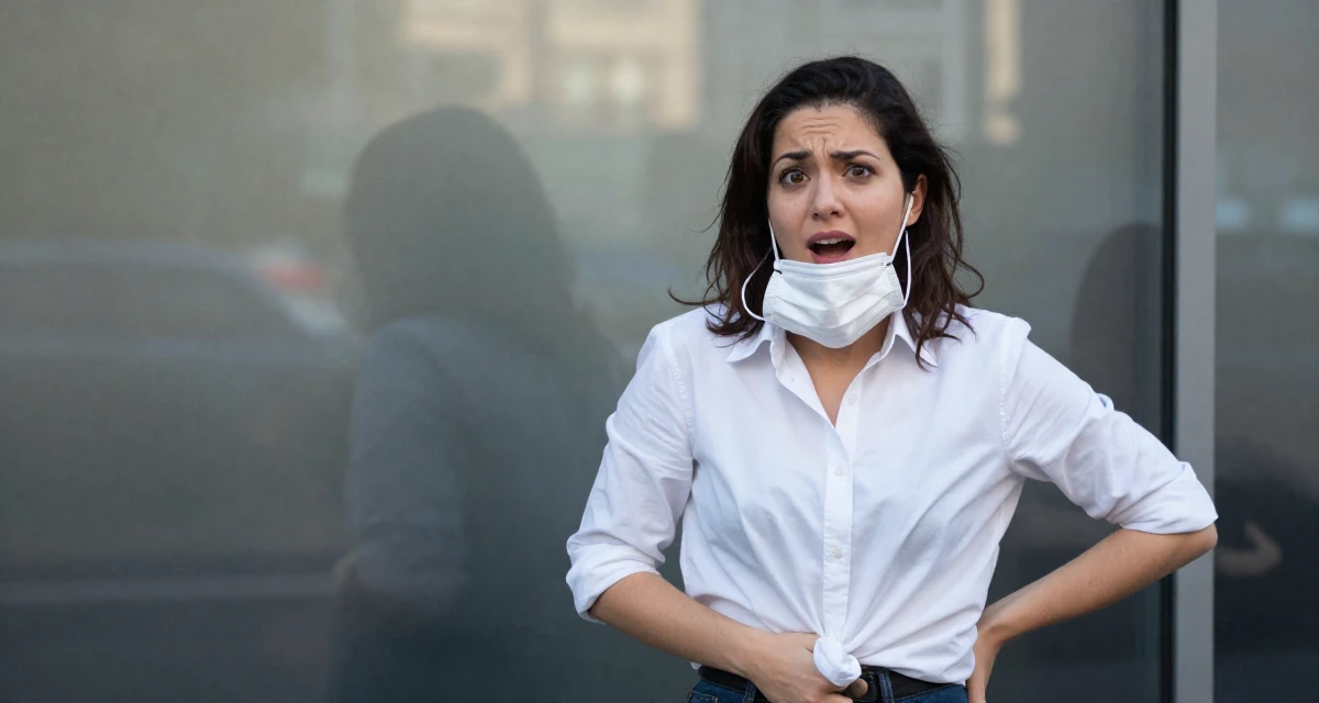 A anxious but excited Female Raised in the UK, studied marketing strategy in their 25, trying to avoid burnout from overthinking every post, wearing a crisp button-up with rolled sleeves, holding a mask (cosplay/prop) in a radio station.