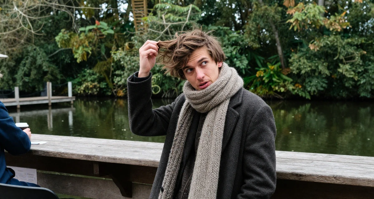 A fearless male Grew up in the Czech Republic, studied digital film production in their 22, managing emotional whiplash from fluctuating subscriber counts, wearing a heavy knit scarf and coat, twirling a lock of hair in a serene lakeside dock.