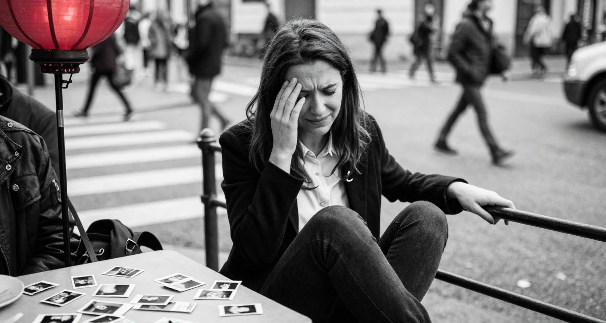 A blissful Female From Italy, studied graphic design in their 25, dealing with anxiety about first paying subscribers, wearing a refined casual Friday look, holding a railing in a busy intersection.