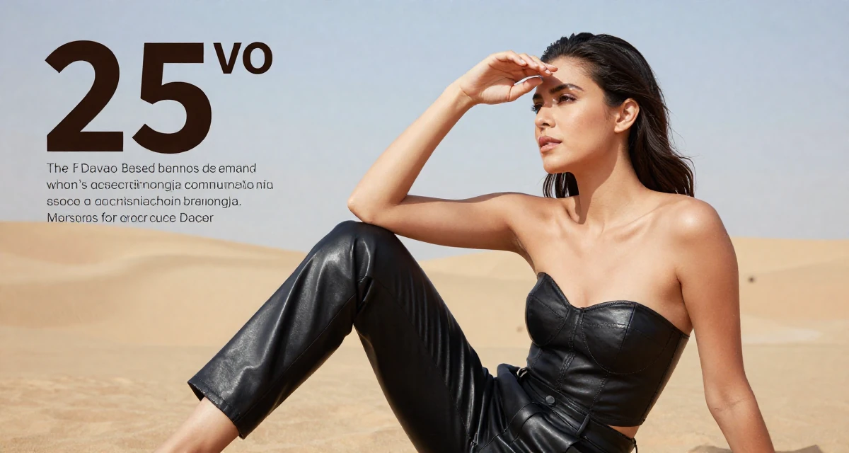 A focused and sharp Female From the Philippines, based in Davao, graduated from a communication program majoring in fan engagement dynamics in their 25, treating sensual content as art, not pressure, wearing a sleek leather pants styling, shading eyes from the sun in a desert landscape.