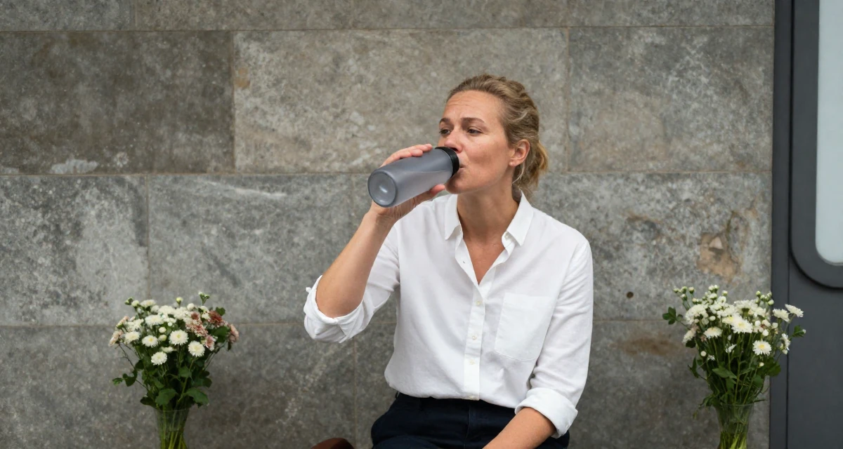 A emotionally moved Female From Norway, based in Stavanger, graduated from a cultural college majoring in mood-centered photography in their 48, sharing stories of overcoming career setbacks, wearing a crisp button-up with rolled sleeves, drinking from a water bottle in a subway station.