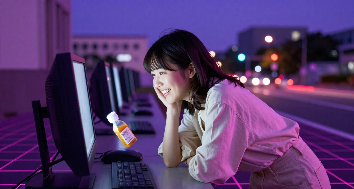 A joyful Female From Japan, studied nutrition and food science in their 22, facing judgment from people who don’t understand creator life, wearing a soft pastel-colored ensemble, examining a product in a university campus.