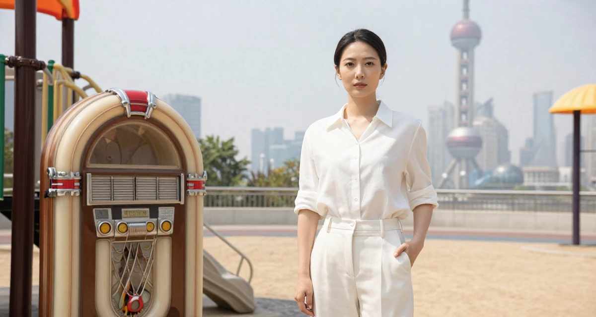 A assured Female From Chongqing China, holds a degree in psychology in their 29, solidifying professional reputation, wearing a minimalist Scandinavian style, sliding a hand into a pocket in a school playground.