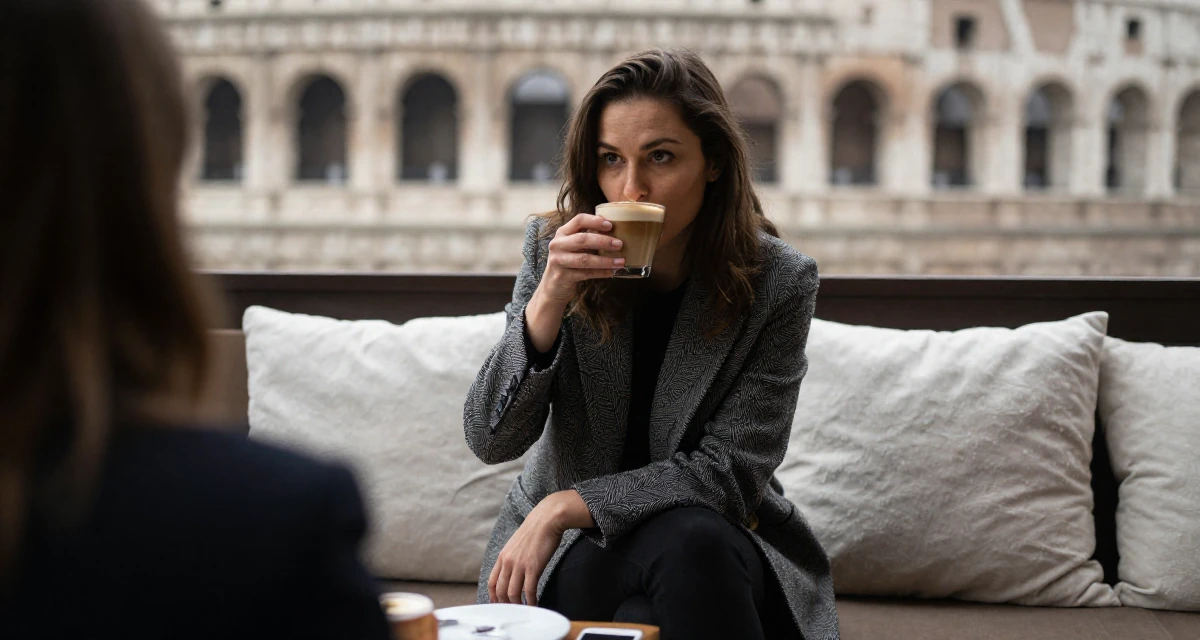 A moody Female From Prague Czech Republic, explored intimate photography as art in their 35, teaching financial literacy to other women, wearing a refined casual Friday look, sipping a latte in a high-end restaurant.