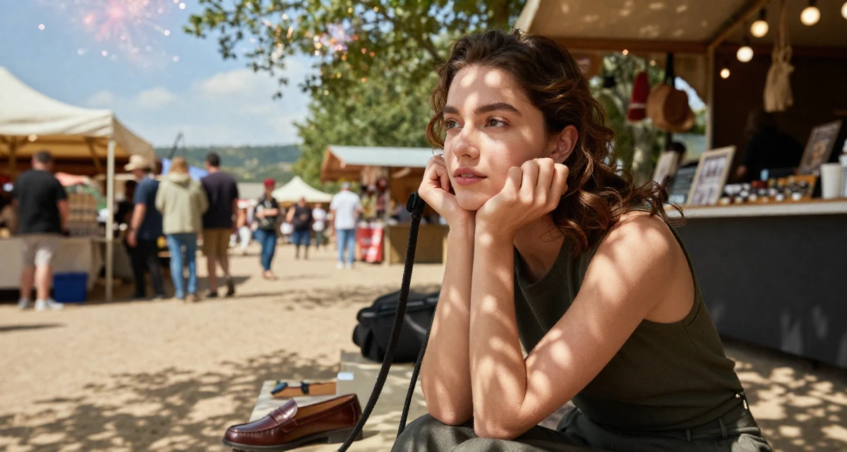 A nostalgic Female From Switzerland, based in Zurich, graduated from a creative institute majoring in high-end glam production in their 23, discovering how subtle teasing builds real engagement, wearing a polished loafer and trousers look, holding a leash in a desert landscape.