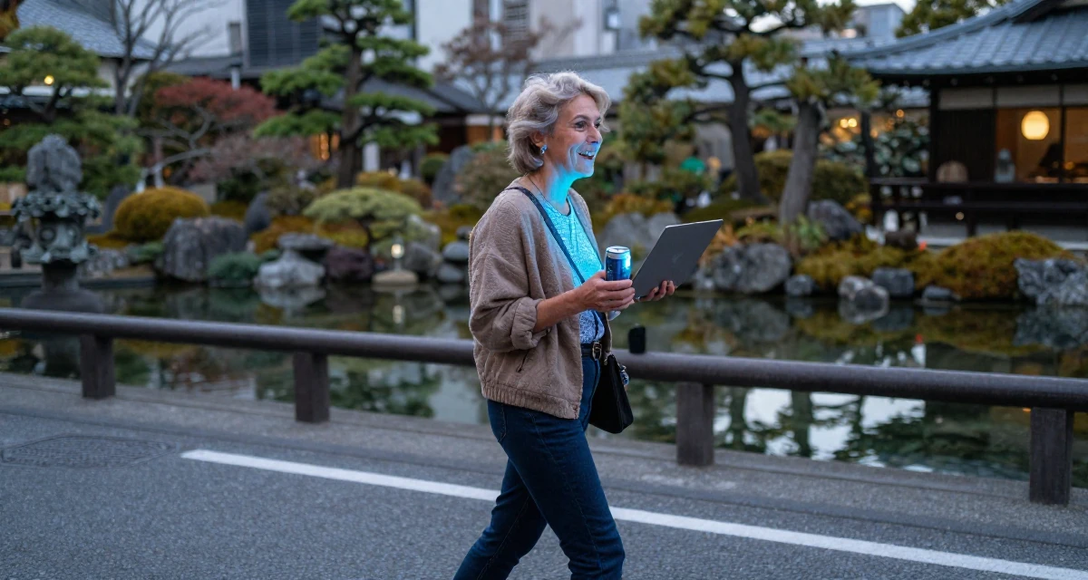 A playful and energetic Female From Denmark, majored in data analytics in their 33, navigating the complexity of senior leadership, wearing a retro 90s casual vibe, holding a beverage can in a urban street.