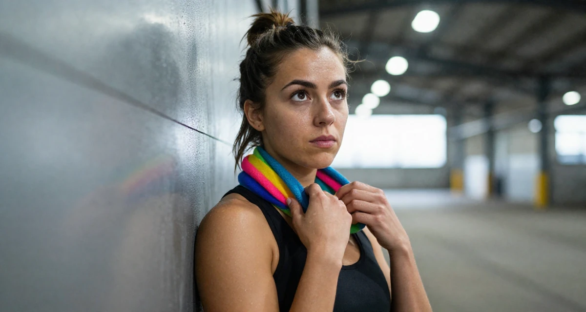 A cold and distant Female From Ireland, majored in creative media production in their 21, full of rebellious spirit and curiosity, wearing a pop of color accessory look, adjusting a scarf in a industrial warehouse.