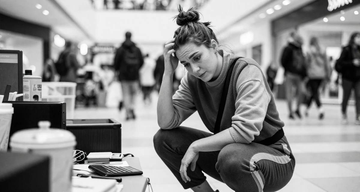 A romantic Female From Manchester United Kingdom, studied sports science in their 22, adjusting workflow to avoid late-night editing sessions, wearing a bold color-block outfit, scratching the head in confusion in a shopping mall atrium.