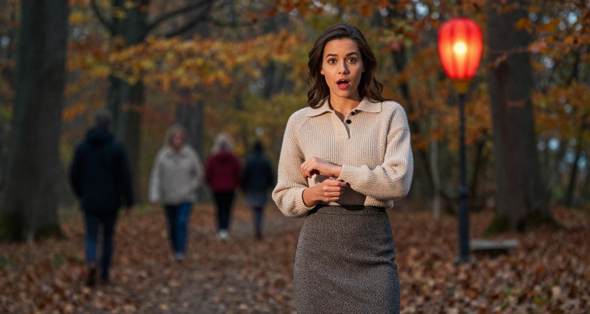 A surprised Female From Hamburg Germany, learned studio lighting from fashion workshops in their 25, building long-term loyalty with core subscribers, wearing a knitted polo shirt tucked into a midi skirt, fixing a cufflink in a autumn forest.
