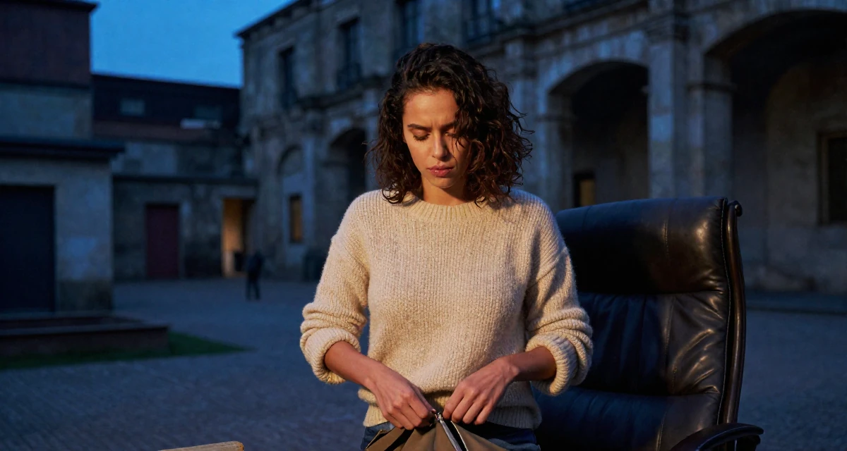 A disinterested Female From Brazil, majored in communication in their 24, building a flirty persona fans instantly recognize, wearing a soft cashmere sweater worn with nothing visible underneath, zipping up a bag in a industrial warehouse.