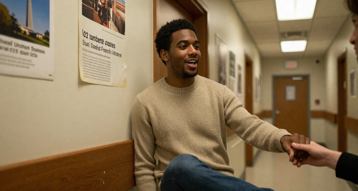 A enthusiastic male From United States, studied French literature in their 22, learning how to communicate professionally, wearing a soft cashmere sweater worn with nothing visible underneath, holding hands with someone unseen in a hospital corridor.