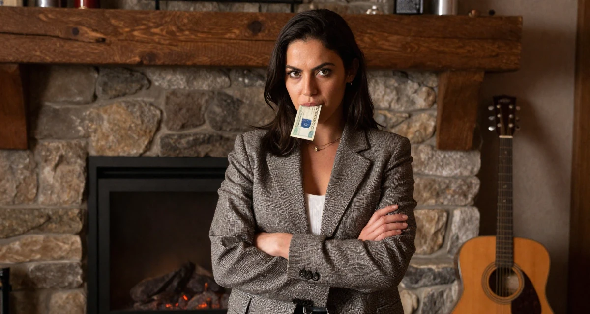 A seriously concentrated Female From United States, majored in development economics in their 23, enjoying the first taste of disposable income, wearing a smart casual blazer ensemble, crossing arms confidently in a ski lodge fireplace.