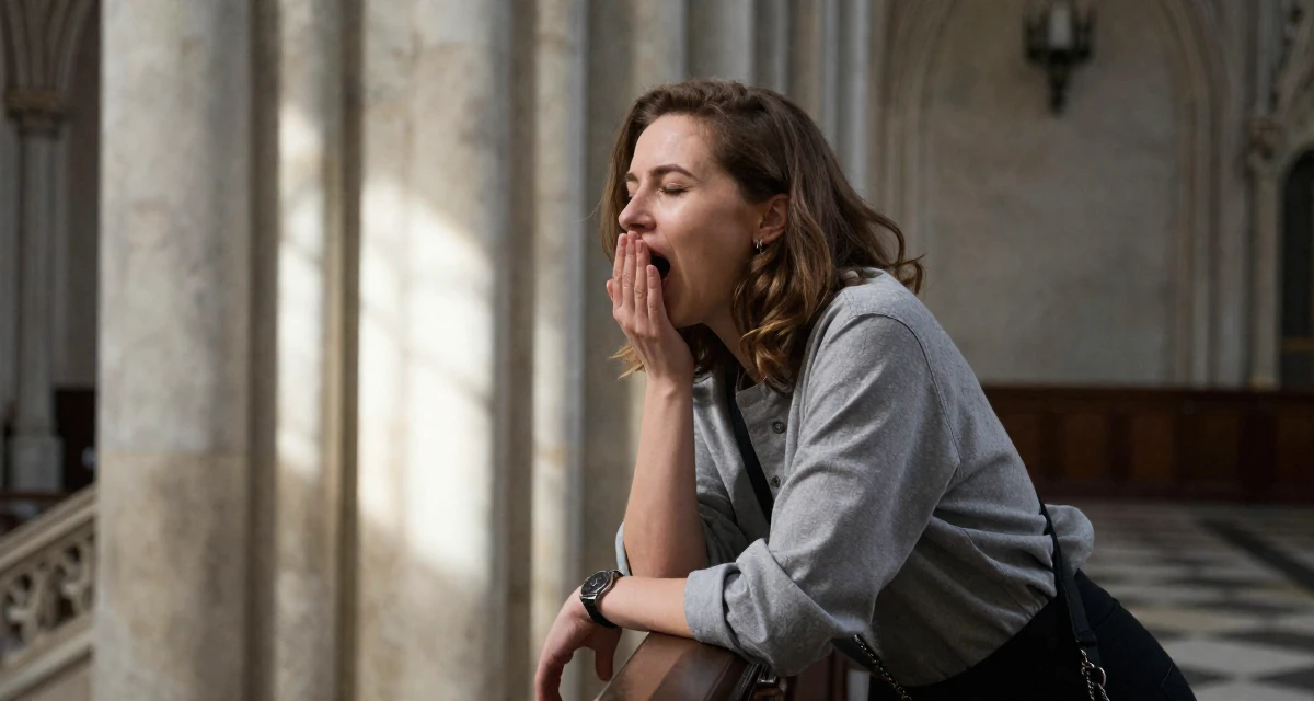 A smiling gently Female From Belarus, studied performance media in their 23, refining seductive expression through skilled camera work, wearing a modern casual lifestyle wear, stifling a yawn in a gothic cathedral interior.