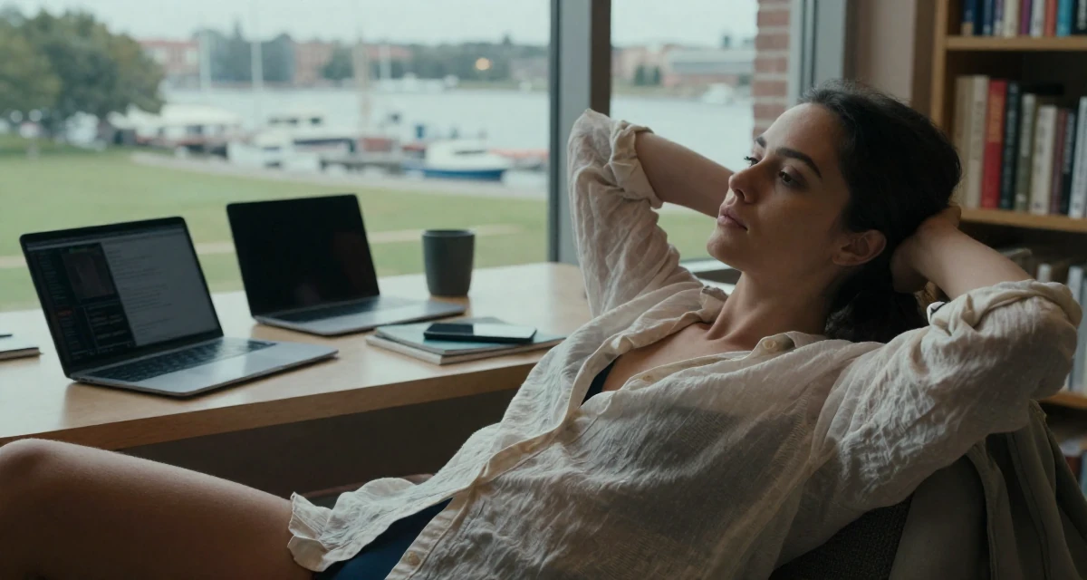 A introspective Female Once a bookstore clerk, now offering cozy aesthetic subscription content in their 28, investing in high-quality lifestyle upgrades, wearing a translucent linen shirt worn over a swimsuit, holding a jacket over a shoulder in a university campus.