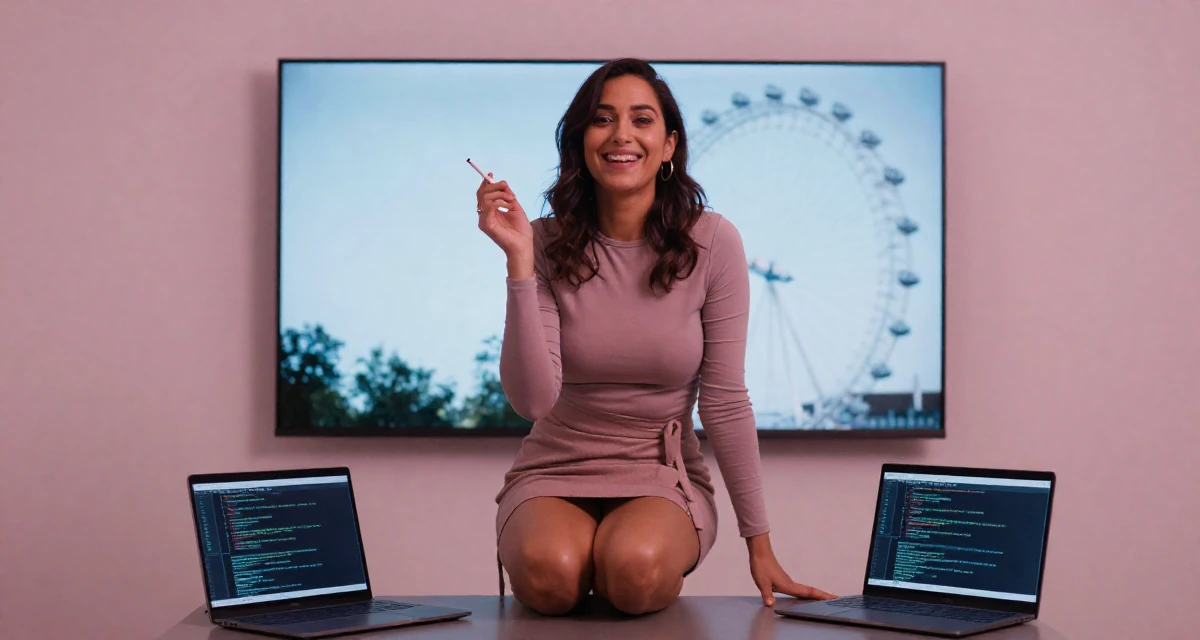 A happy Female Grew up in Nepal, majored in marketing analytics in their 43, sharing organization hacks for busy moms, wearing a mini wrap skirt and a fitted long-sleeve top, holding a cigarette (lit or unlit) in a tv set.
