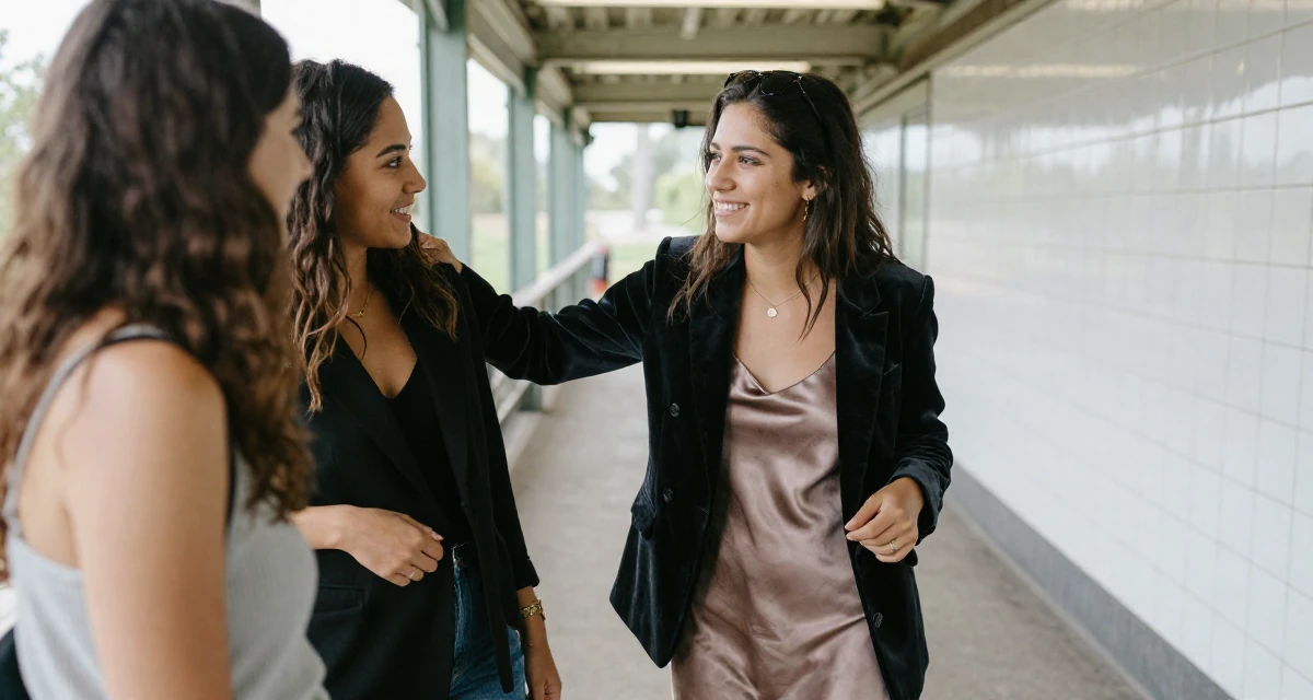 A friendly and approachable Female From Houston USA, majored in psychology in their 24, analyzing long-term compatibility in dating, wearing a velvet blazer and a silk slip dress, reaching for a pocket in a zoo pathway.