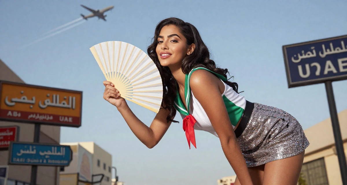 A blissful Female From Abu Dhabi UAE, studied finance and banking in their 24, taking creative work more seriously, wearing a magical girl anime costume with a sparkly short skirt, fanning self with a hand in a photo studio.