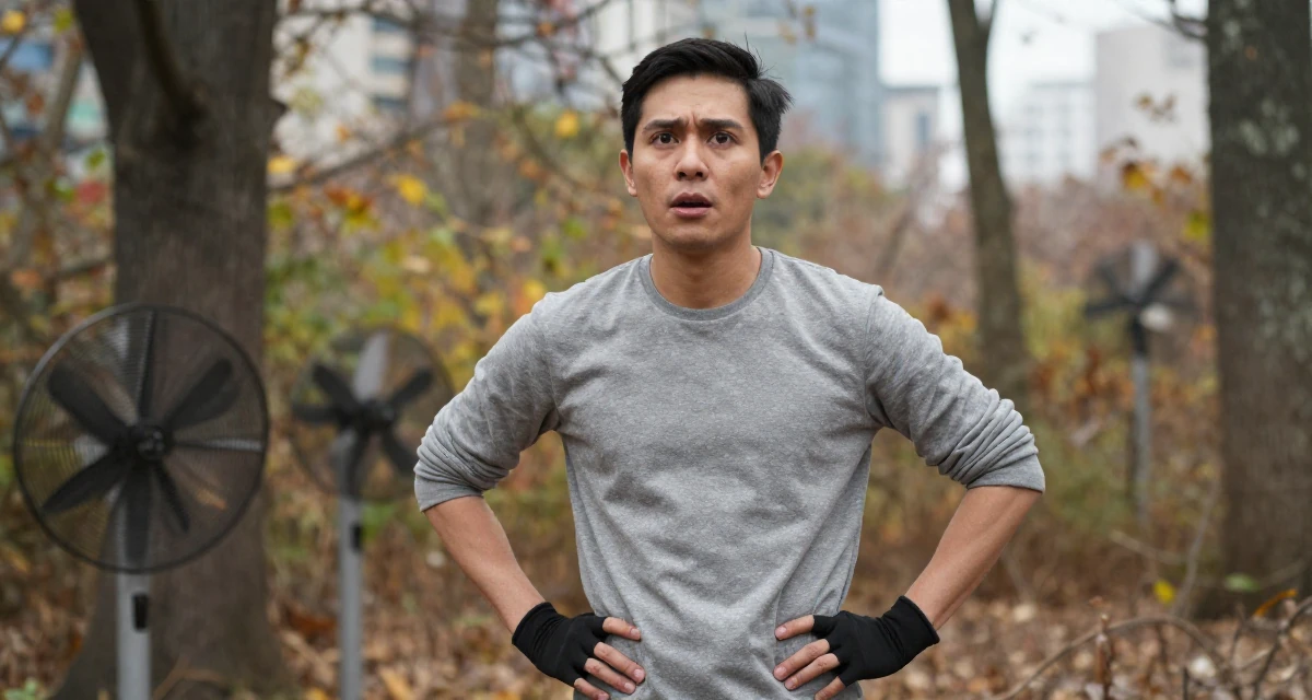 A aloof male From the Philippines, majored in creative writing in their 22, building fans who appreciate charm over shock, wearing a grey tones casual wear, putting on a glove in a autumn forest.