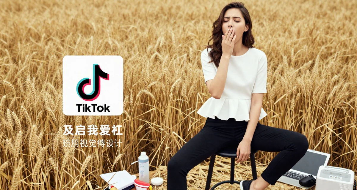 A sincere Female From Kaohsiung Taiwan, started modeling while studying visual design in their 25, considering expanding into TikTok or Reddit promo, wearing a white peplum top and skinny black trousers, yawning discreetly in a golden wheat field.
