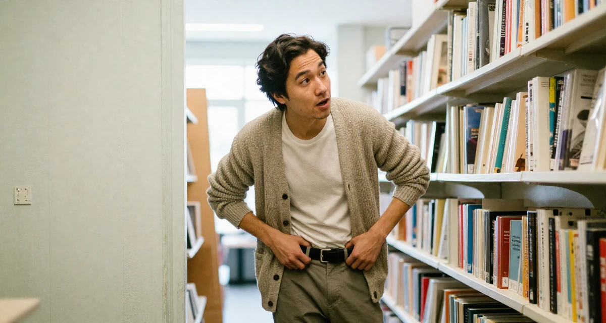 A wild male From New Zealand, based in Auckland, graduated from an arts college majoring in emotional performance art in their 23, analyzing which posts convert best, wearing a cozy knit cardigan and slacks, adjusting a belt in a bookstore aisle.