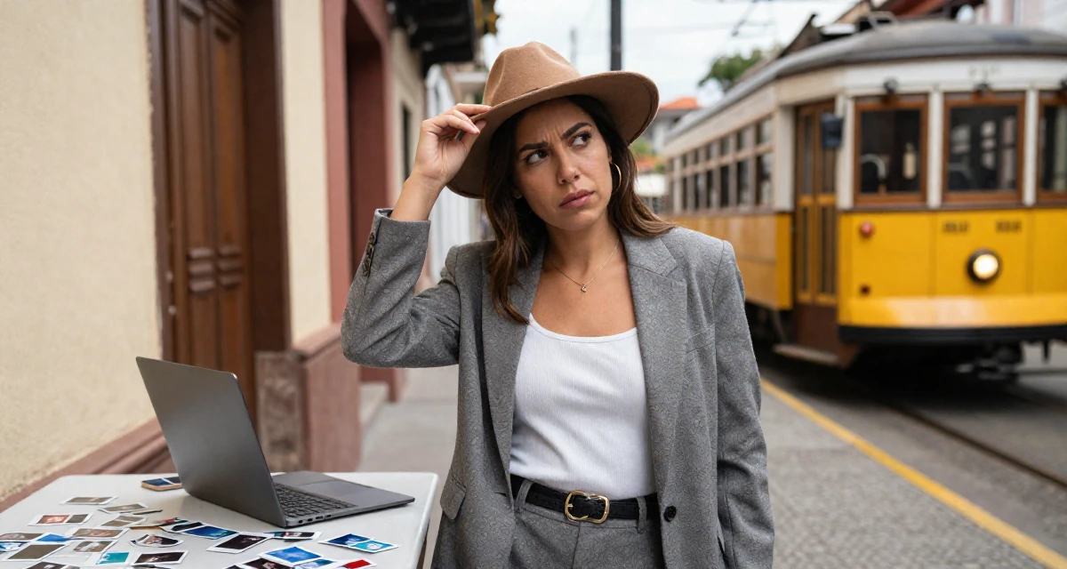 A tense Female From Guatemala, studied computer networks in their 36, building a community for working moms, wearing a smart casual blazer ensemble, adjusting a hat in a neon-lit alleyway.