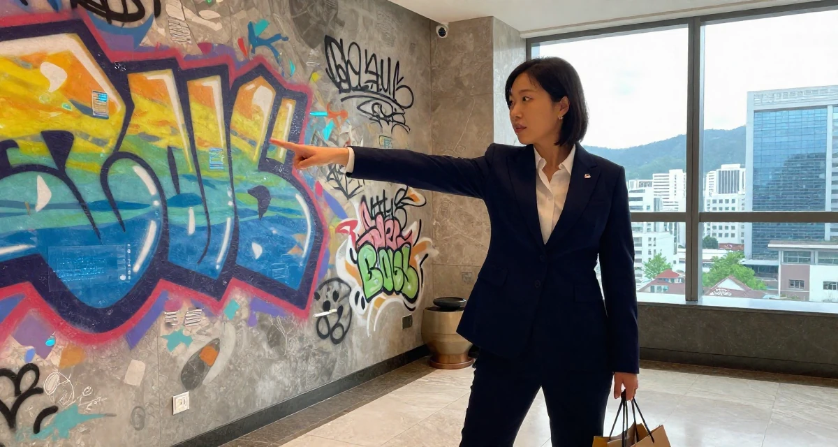 A content Female From Busan South Korea, majored in industrial design in their 25, fighting comparison with creators who grew faster, wearing a sleek modern tailored look, holding a shopping bag in a luxury hotel lobby.