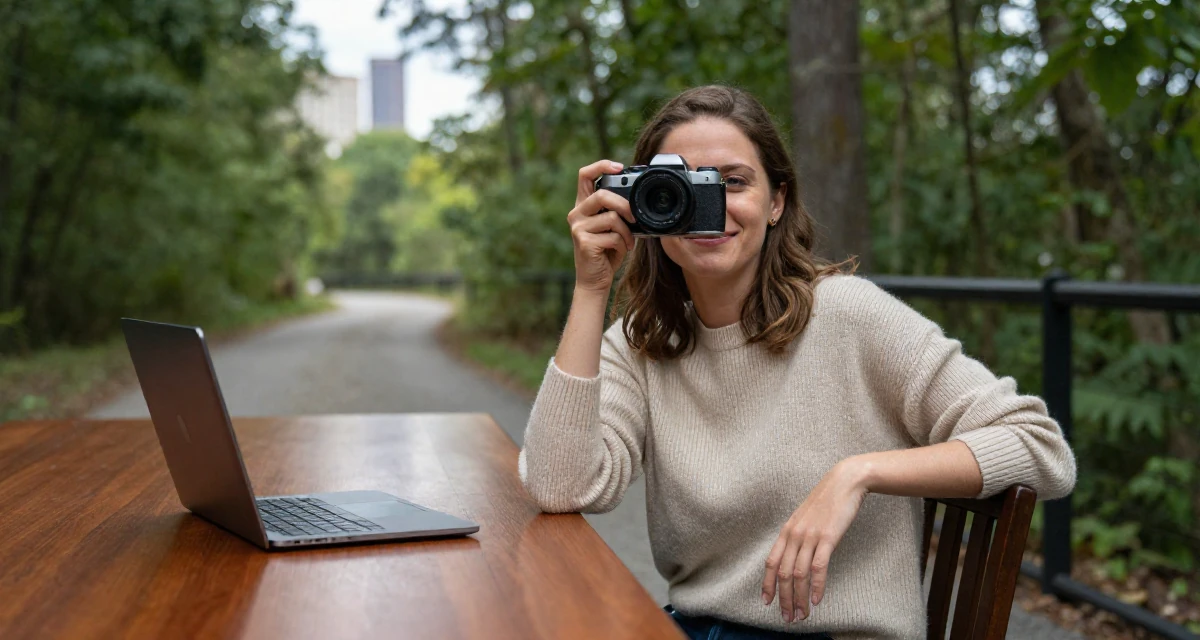 A peaceful Female From USA, studied marketing and consumer behavior in their 37, navigating the world of freelance consulting, wearing a soft cashmere sweater worn with nothing visible underneath, shifting weight impatiently in a forest path.